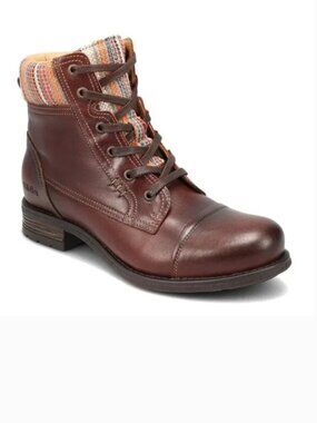 Taos Captain Full Grain Leather Lace-Up Zip Combat Boot Brown US 9 / 9.5